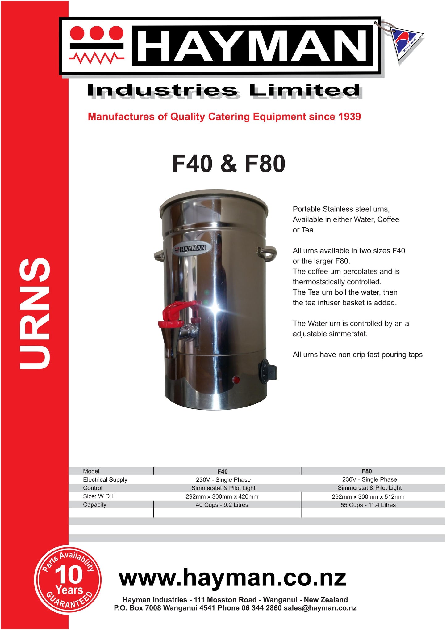 Hayman F40T Tealator Urn